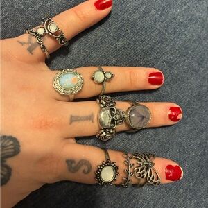 Silver and White Women's Ring Set